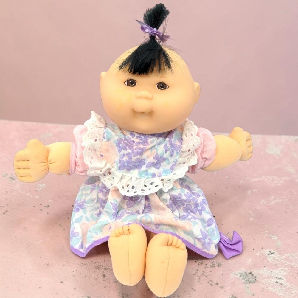 VTG 90's Mattel Cabbage Patch Kids Doll 14" Girl Asian Topknot Floral Dress 1995